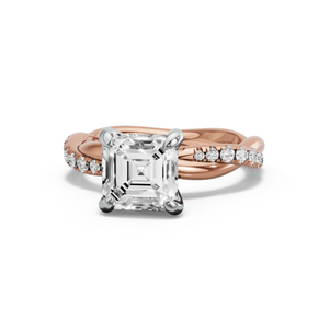 Image for Asscher Diamond Tulip Ring with Rope Pave band
