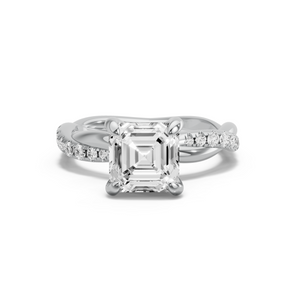 Image for Asscher Diamond Tulip Ring with Rope Pave band in 950 Platinum