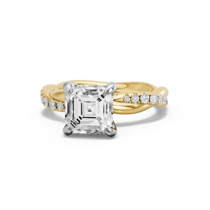 Image for Asscher Diamond Tulip Ring with Rope Pave band