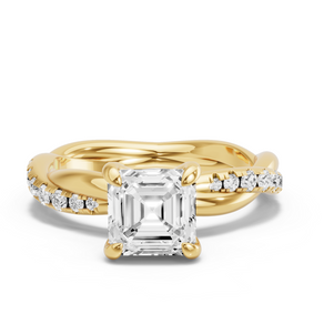 Image for Asscher Diamond Tulip Ring with Rope Pave band