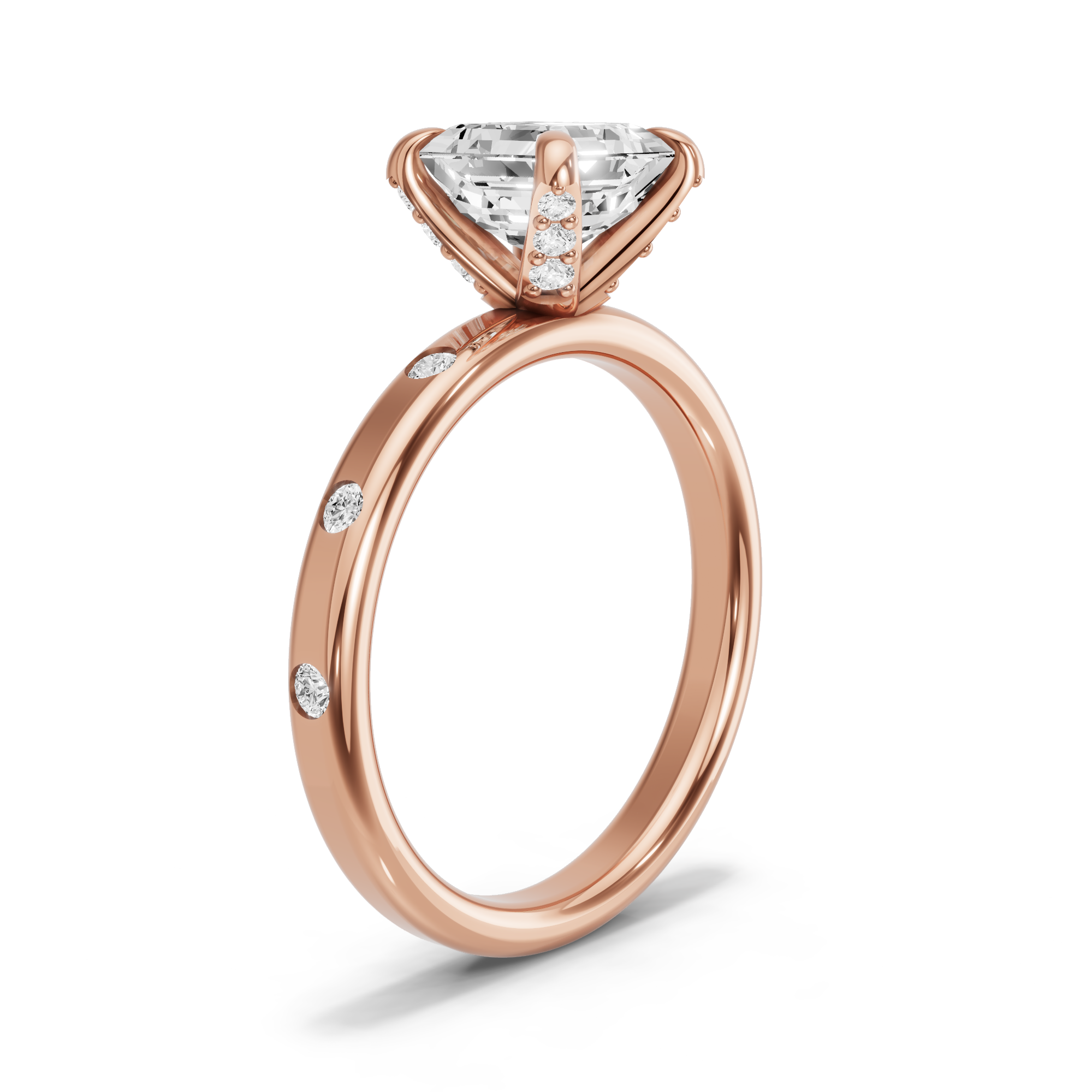 Image for Asscher Diamond Tulip Ring with Sleek Accent band in 10K Yellow Gold