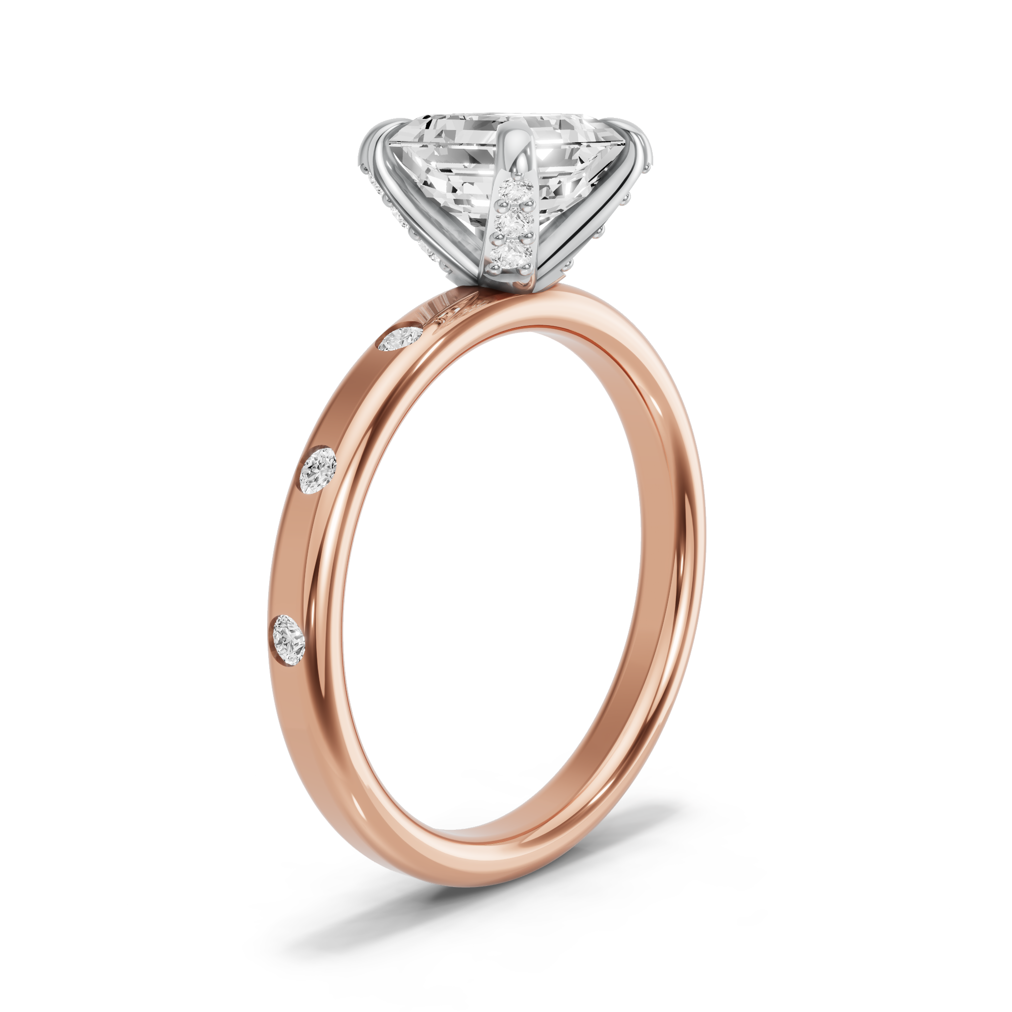 Image for Asscher Diamond Tulip Ring with Sleek Accent band in 14K Two Tone Yellow Gold