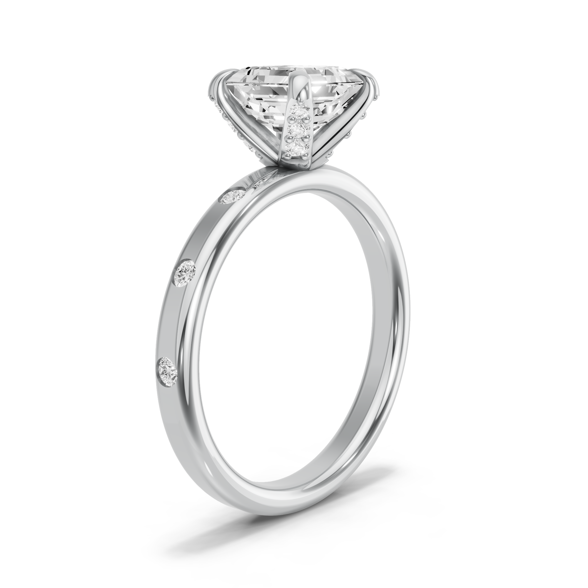 Image for Asscher Diamond Tulip Ring with Sleek Accent band in 10K Two Tone Rose Gold