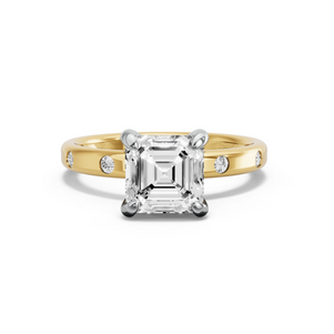 Image for Asscher Diamond Tulip Ring with Sleek Accent band in 14K Two Tone Yellow Gold