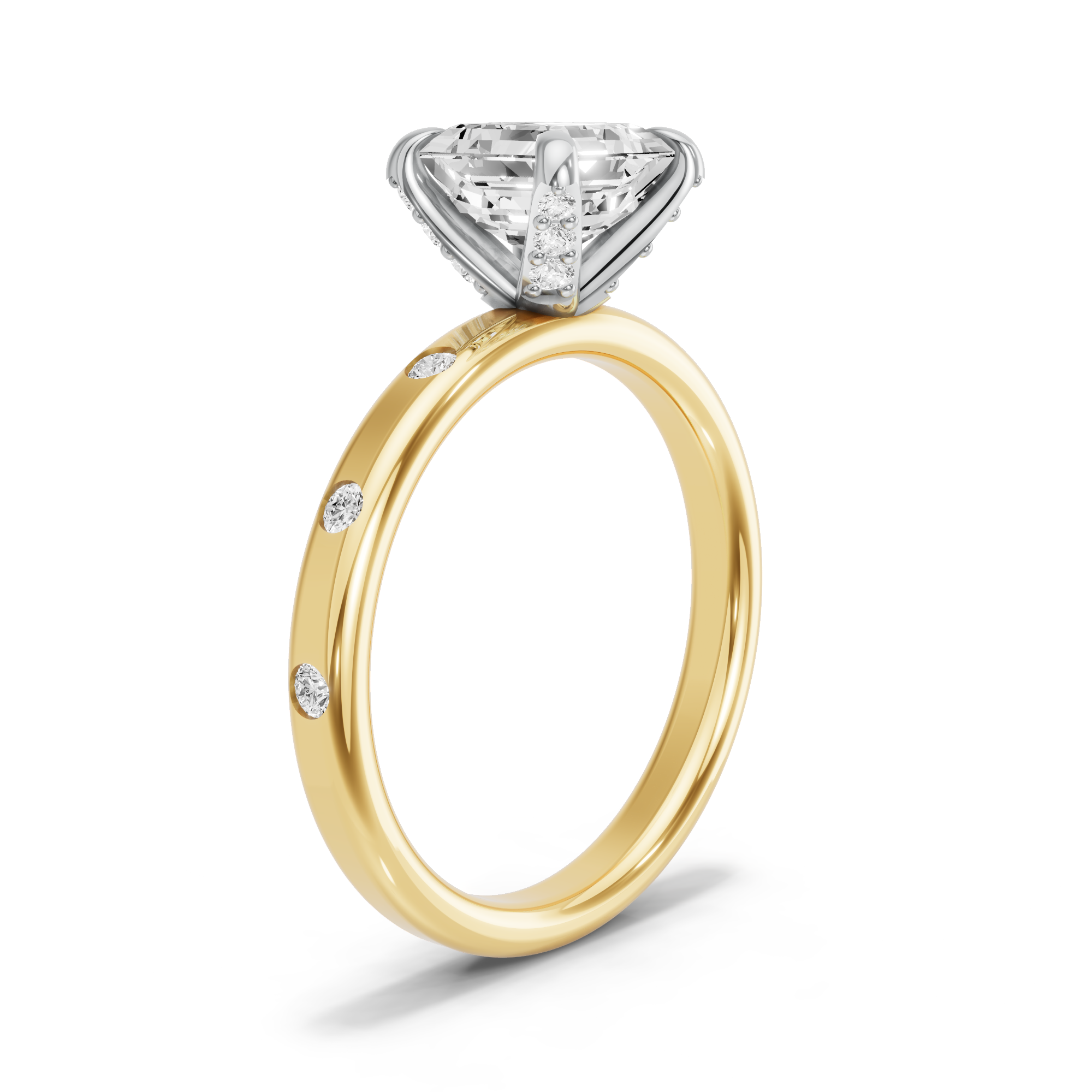Image for Asscher Diamond Tulip Ring with Sleek Accent band in 18K Rose Gold