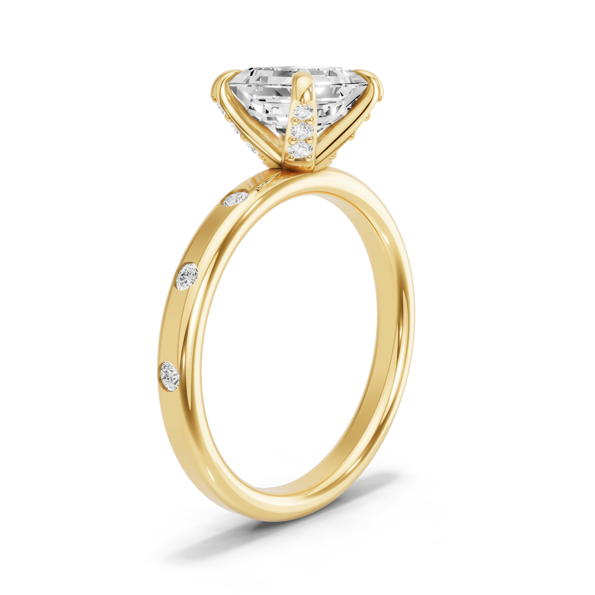 Image for Asscher Diamond Tulip Ring with Sleek Accent band in 14K White Gold