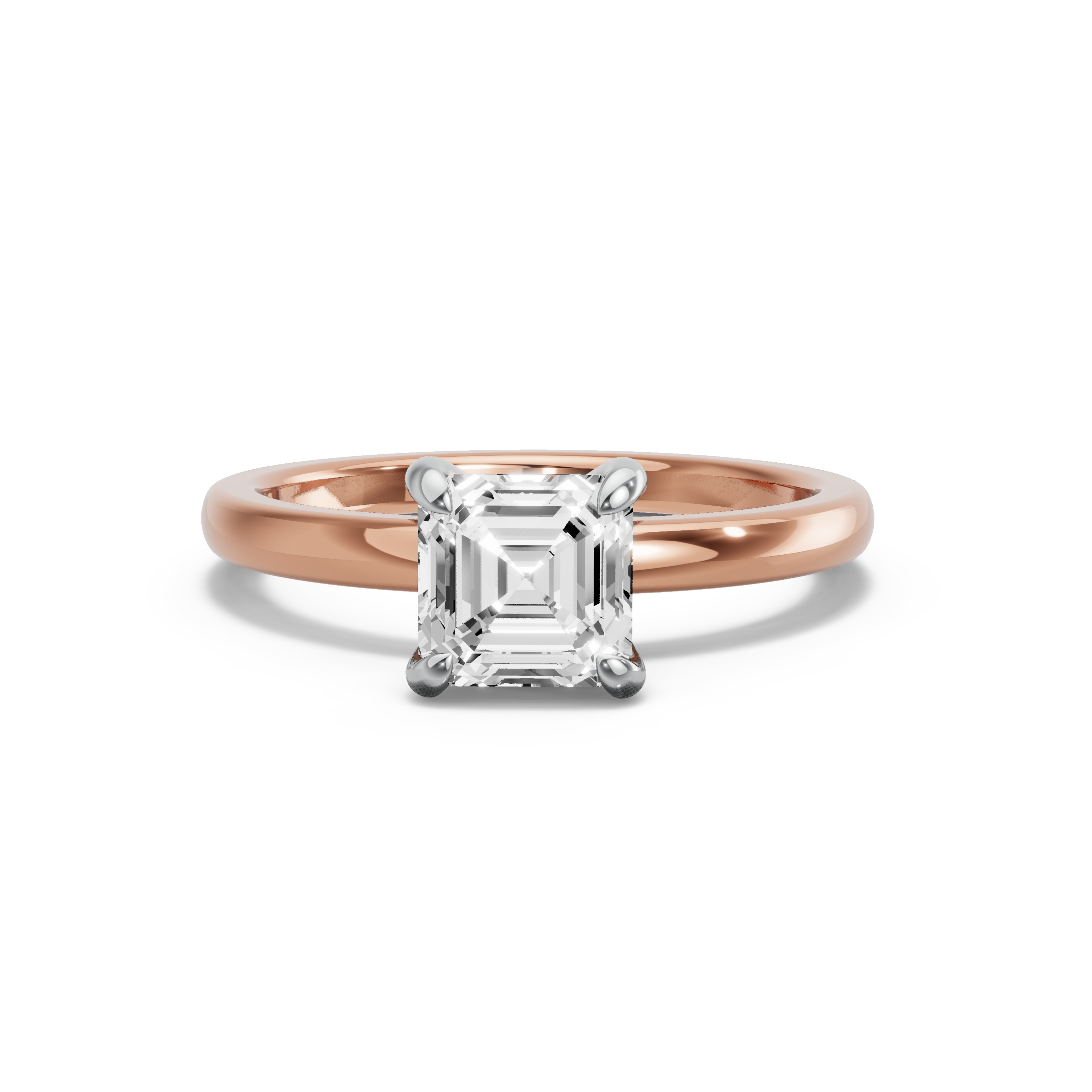 Image for Asscher Diamond Tulip Ring with Solitaire band in 18K Two Tone Rose Gold