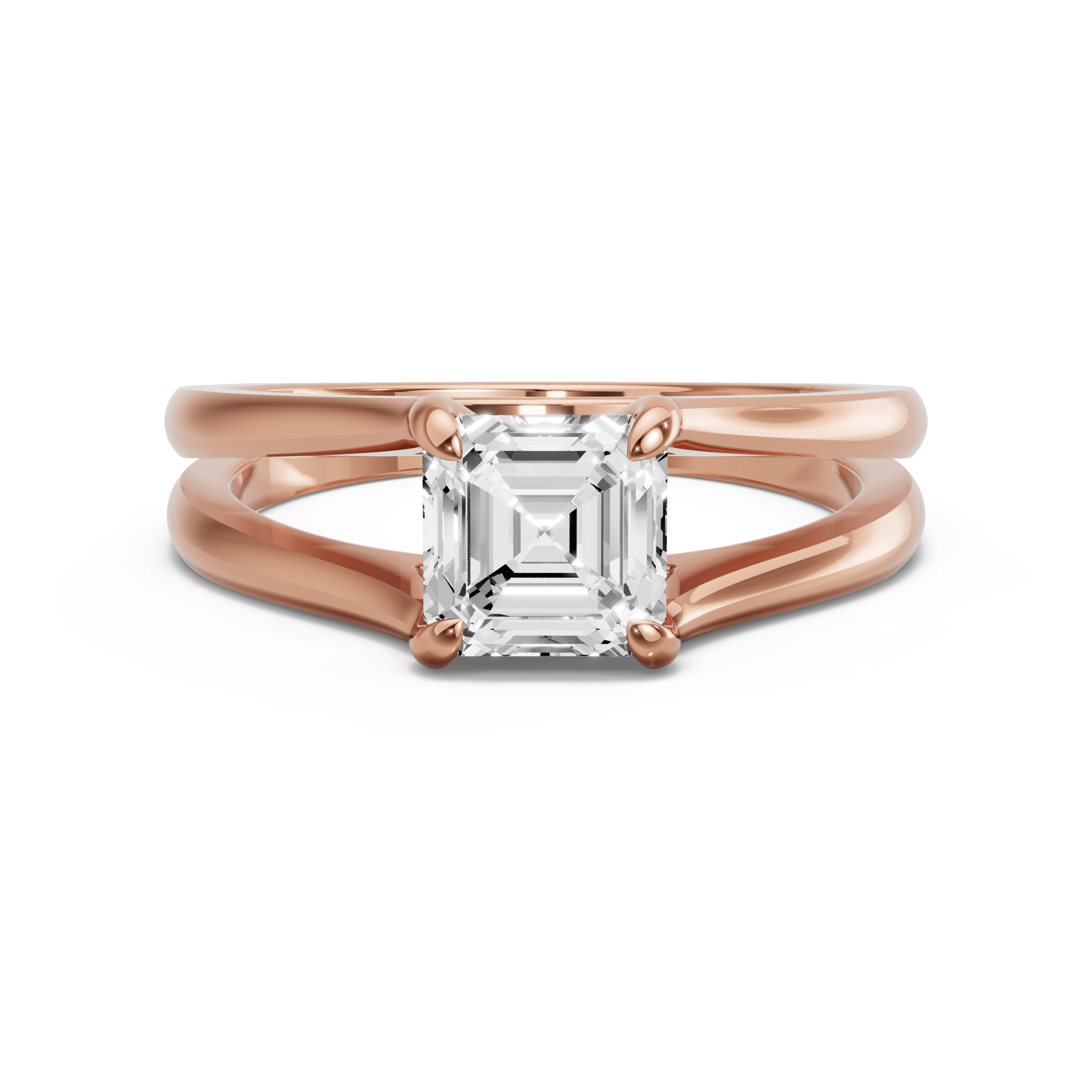Image for Asscher Diamond Tulip Ring with Split Ring Solitaire band in 18K Yellow Gold