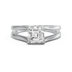 Image for Asscher Diamond Tulip Ring with Split Ring Solitaire band in 18K White Gold