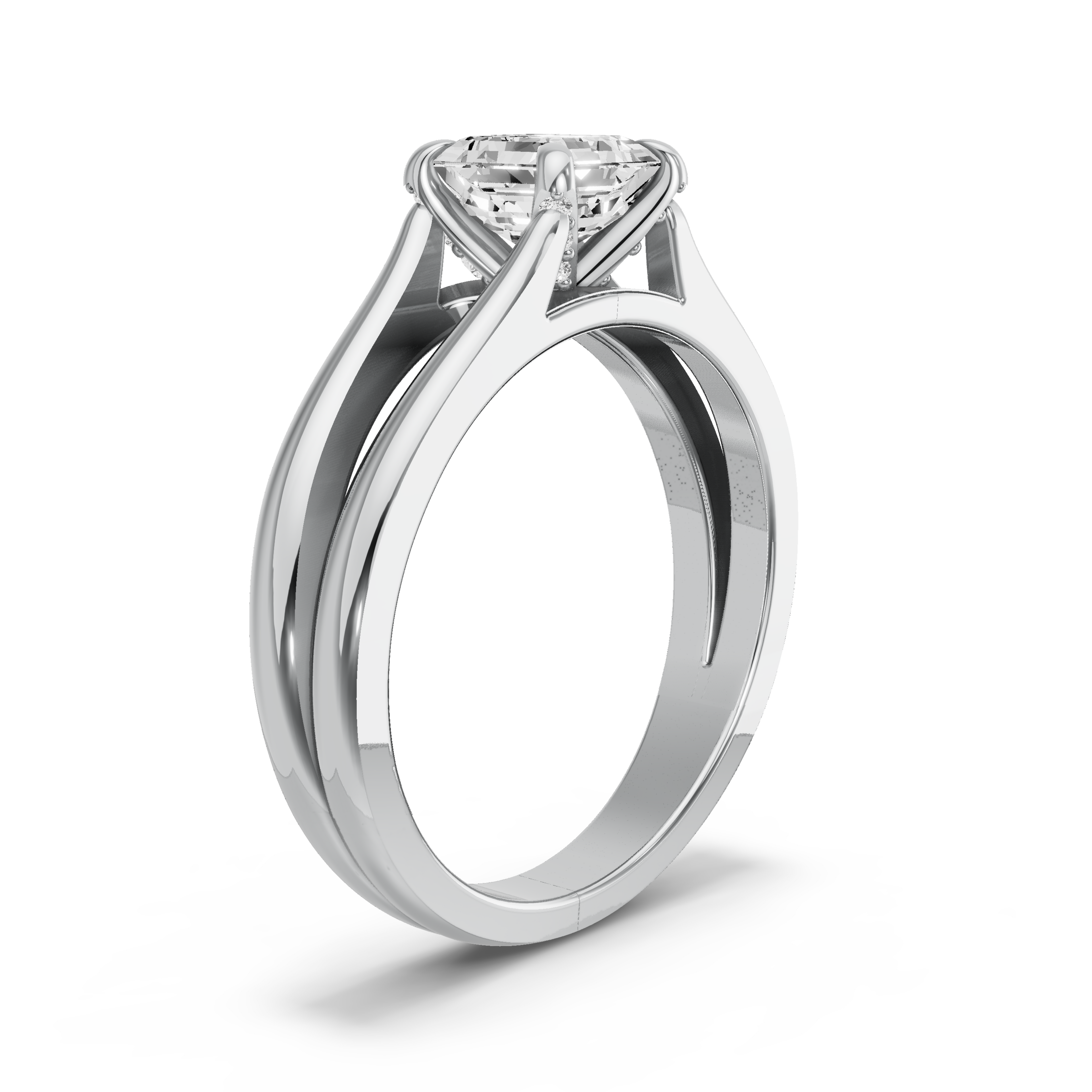 Image for Asscher Diamond Tulip Ring with Solitaire band in 950 Platinum