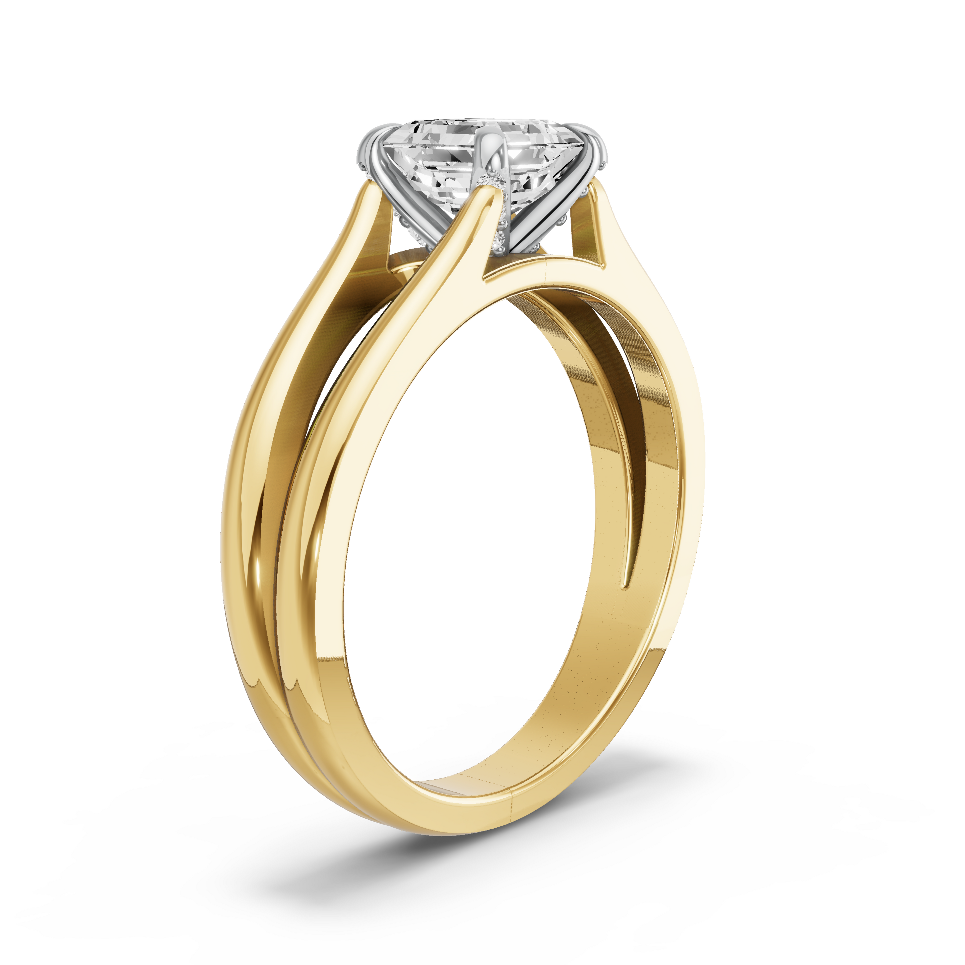 Image for Asscher Diamond Tulip Ring with Split Ring Solitaire band in 14K Rose Gold