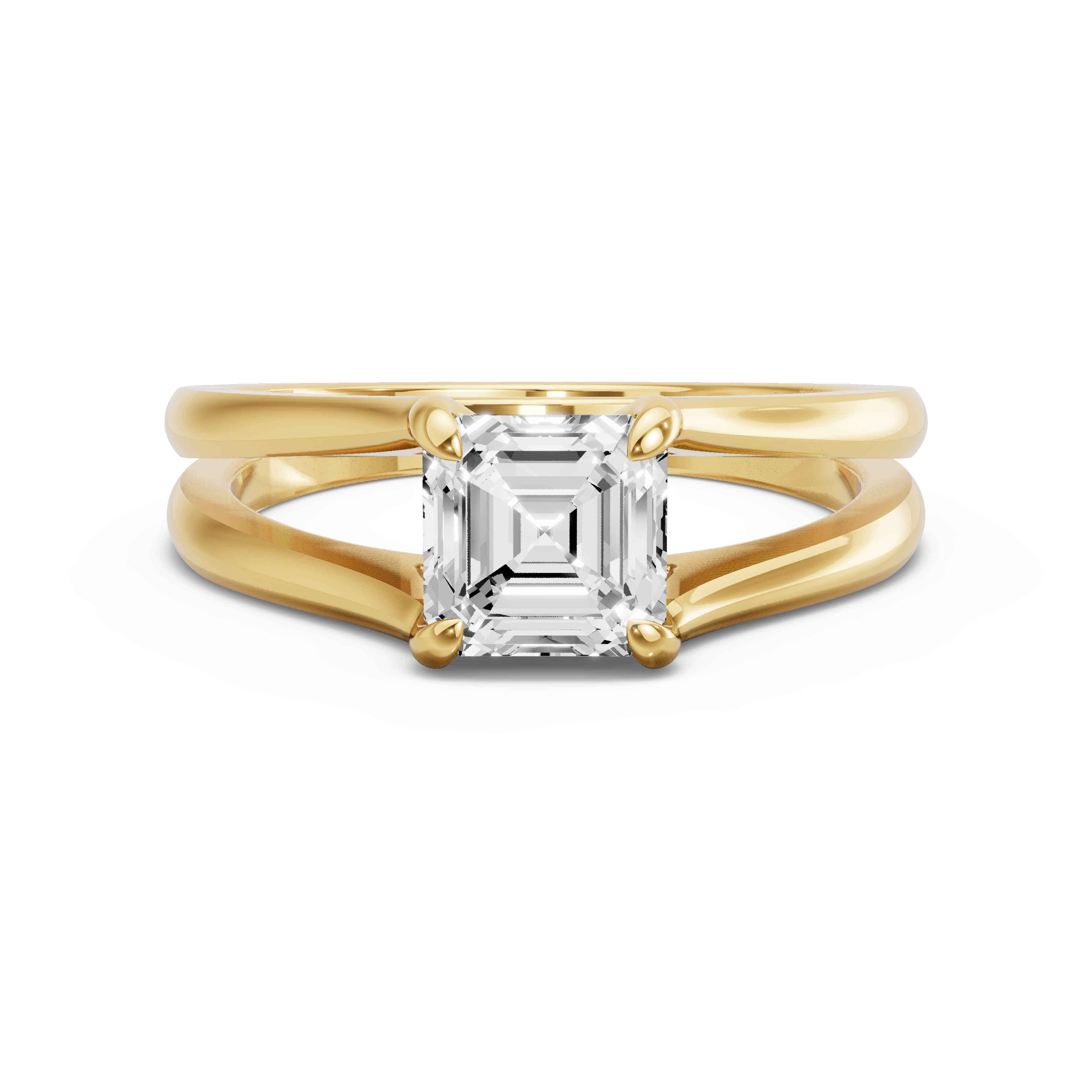 Image for Asscher Diamond Tulip Ring with Split Ring Solitaire band in 18K White Gold