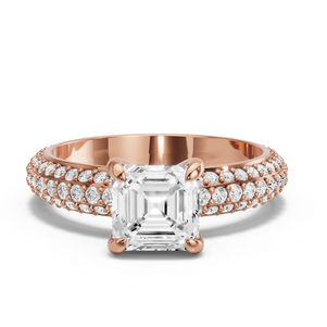 Image for Asscher Diamond Tulip Ring with Triple Row Pave band