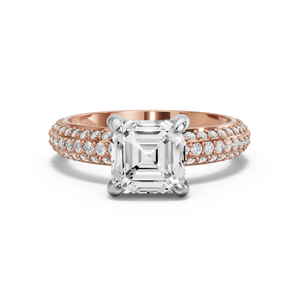 Image for Asscher Diamond Tulip Ring with Triple Row Pave band in 10K Two Tone Rose Gold