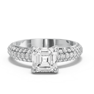 Image for Asscher Diamond Tulip Ring with Triple Row Pave band