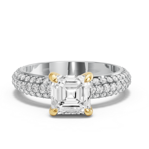 Image for Asscher Diamond Tulip Ring with Triple Row Pave band