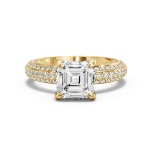 Image for Asscher Diamond Tulip Ring with Triple Row Pave band in 18K Yellow Gold