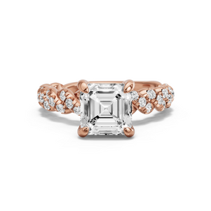 Image for Asscher Diamond Tulip Ring with Twist Pave band in 18K Rose Gold