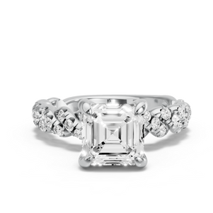 Image for Asscher Diamond Tulip Ring with Twist Pave band