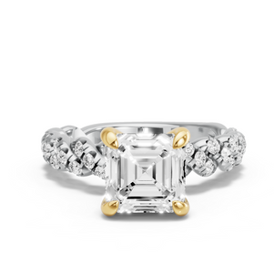 Image for Asscher Diamond Tulip Ring with Twist Pave band