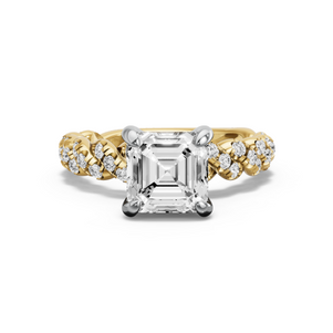 Image for Asscher Diamond Tulip Ring with Twist Pave band in 18K Two Tone Yellow Gold