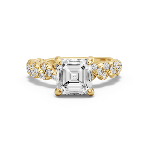 Image for Asscher Diamond Tulip Ring with Twist Pave band in 18K Yellow Gold