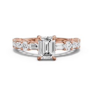 Image for Emerald Diamond Tulip Ring with Alternating Baguette band