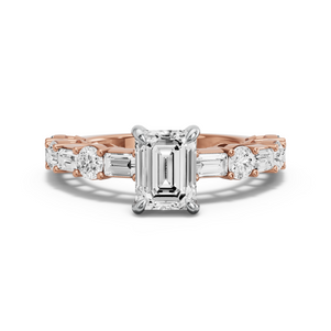 Image for Emerald Diamond Tulip Ring with Alternating Baguette band