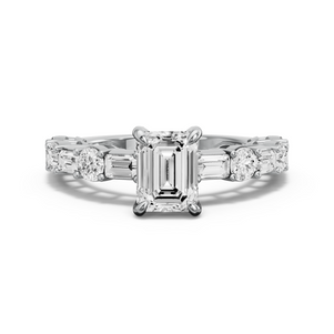 Image for Emerald Diamond Tulip Ring with Alternating Baguette band