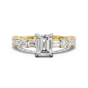 Image for Emerald Diamond Tulip Ring with Alternating Baguette band