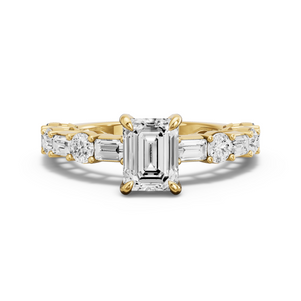 Image for Emerald Diamond Tulip Ring with Alternating Baguette band