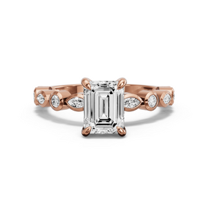 Image for Emerald Diamond Tulip Ring with Alternating Marquise band