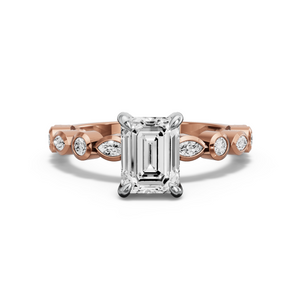 Image for Emerald Diamond Tulip Ring with Alternating Marquise band