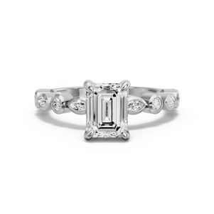 Image for Emerald Diamond Tulip Ring with Alternating Marquise band