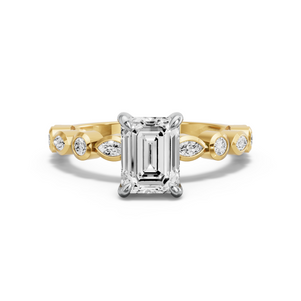 Image for Emerald Diamond Tulip Ring with Alternating Marquise band