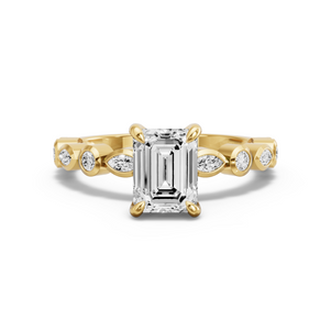 Image for Emerald Diamond Tulip Ring with Alternating Marquise band