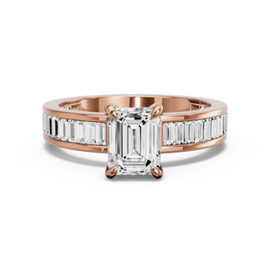 Image for Emerald Diamond Tulip Ring with Baguette Channel band