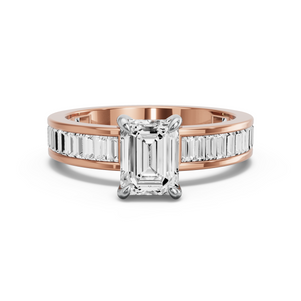 Image for Emerald Diamond Tulip Ring with Baguette Channel band