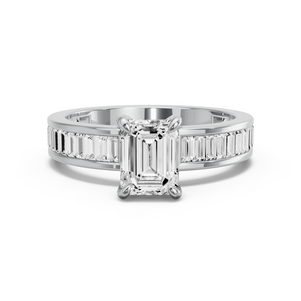 Image for Emerald Diamond Tulip Ring with Baguette Channel band