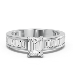 Image for Emerald Diamond Tulip Ring with Baguette Channel band