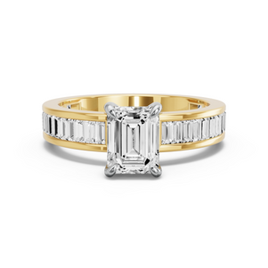 Image for Emerald Diamond Tulip Ring with Baguette Channel band