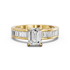 Image for Emerald Diamond Tulip Ring with Baguette Channel band