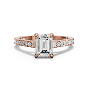 Image for Emerald Diamond Tulip Ring with Cathedral Pave band