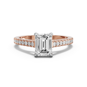 Image for Emerald Diamond Tulip Ring with Cathedral Pave band