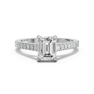 Image for Emerald Diamond Tulip Ring with Cathedral Pave band