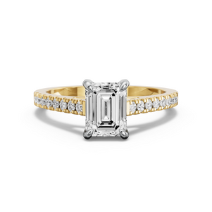 Image for Emerald Diamond Tulip Ring with Cathedral Pave band
