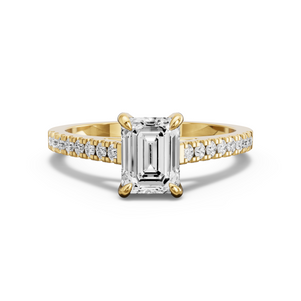 Image for Emerald Diamond Tulip Ring with Cathedral Pave band