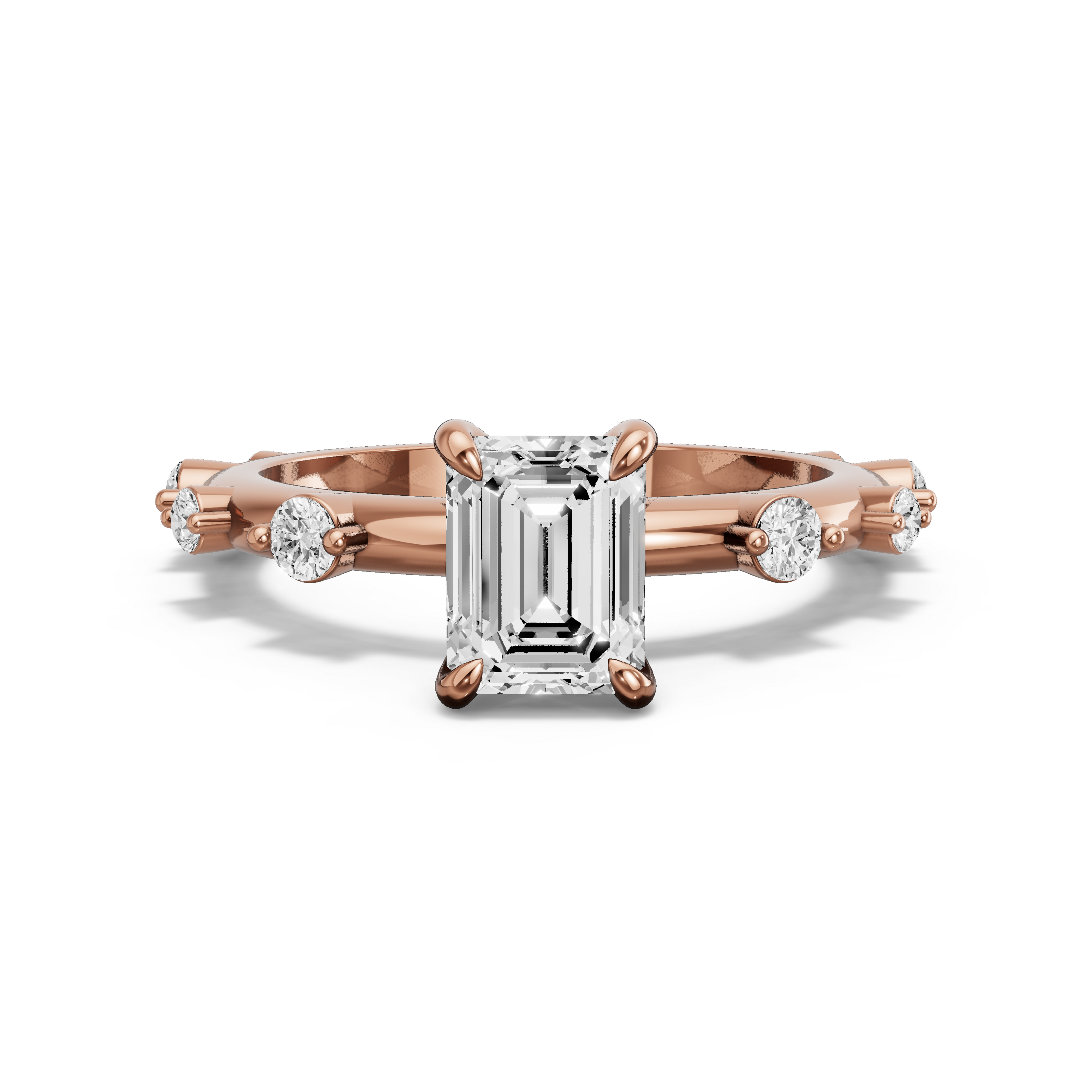 Image for Emerald Diamond Tulip Ring with Floating Station band in 14K Rose Gold