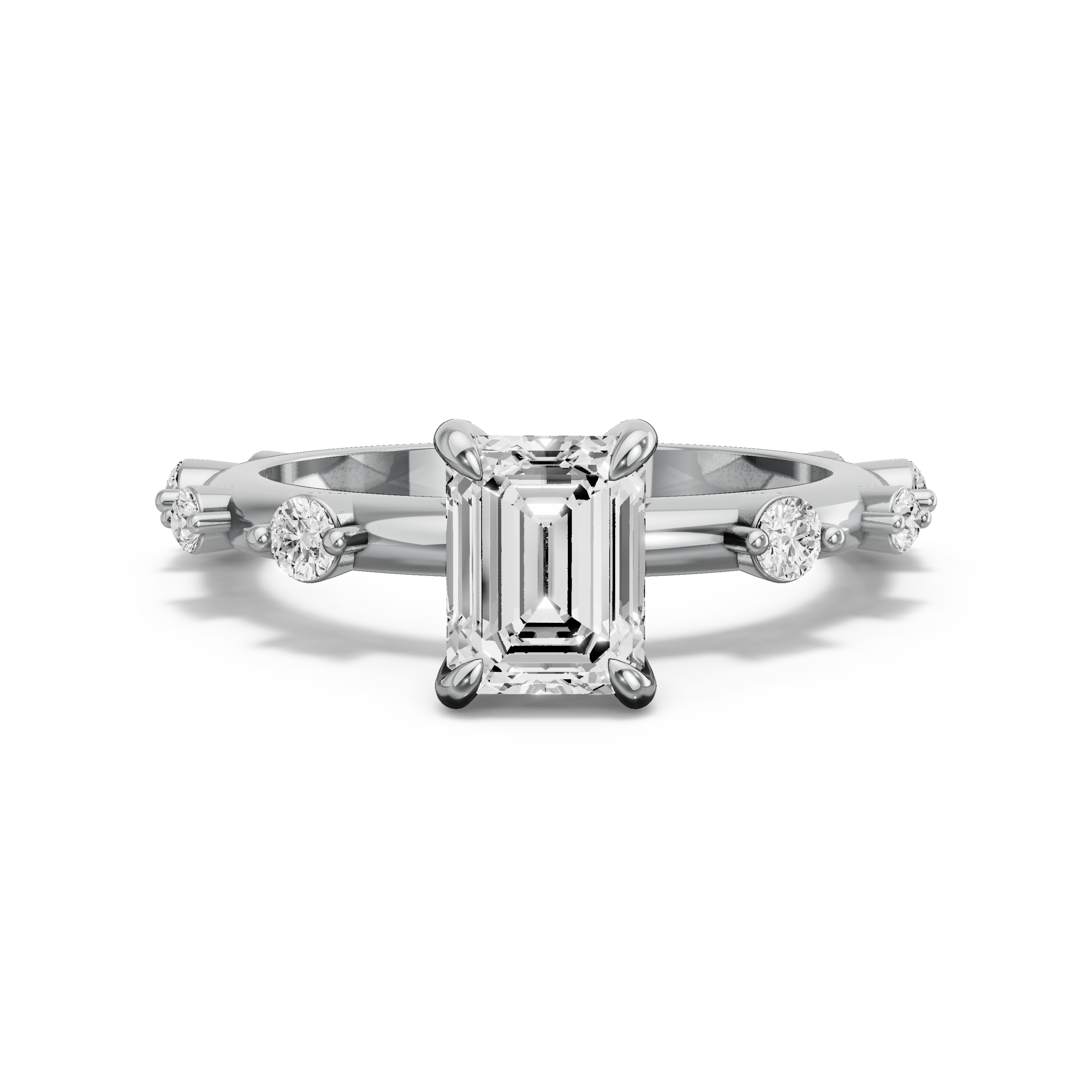 Image for Emerald Diamond Tulip Ring with Floating Station band in 950 Platinum