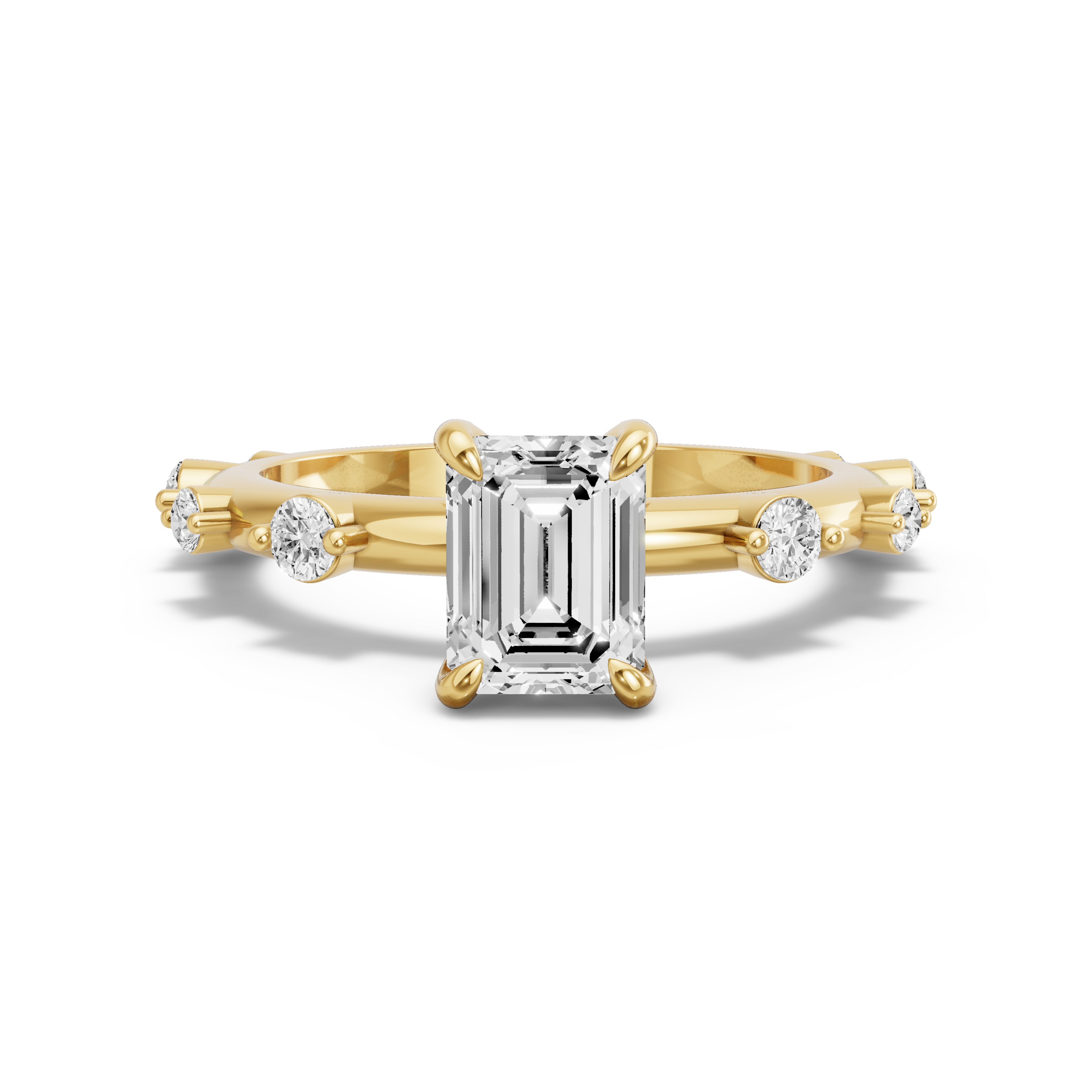 Image for Emerald Diamond Tulip Ring with Floating Station band in 18K Yellow Gold